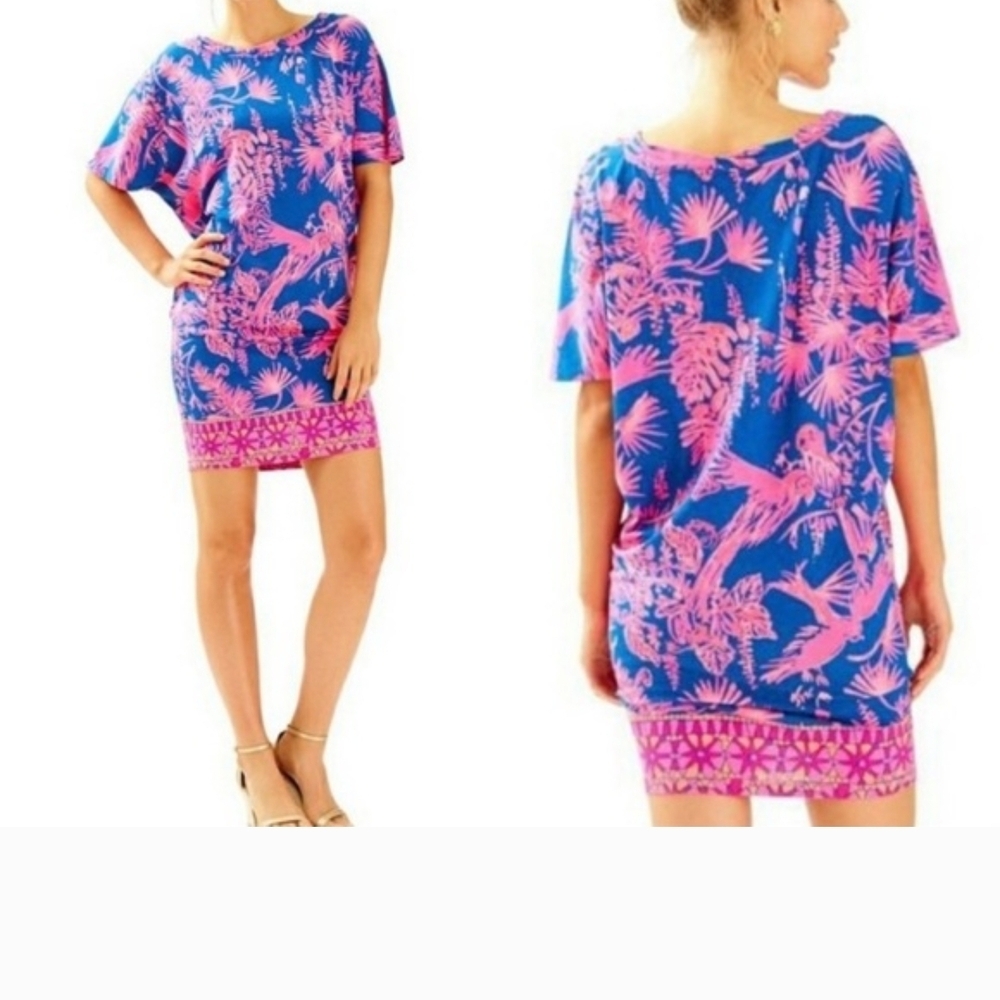 Lilly Pulitzer Blue Cover-Up Dress with Pink Tropical Print